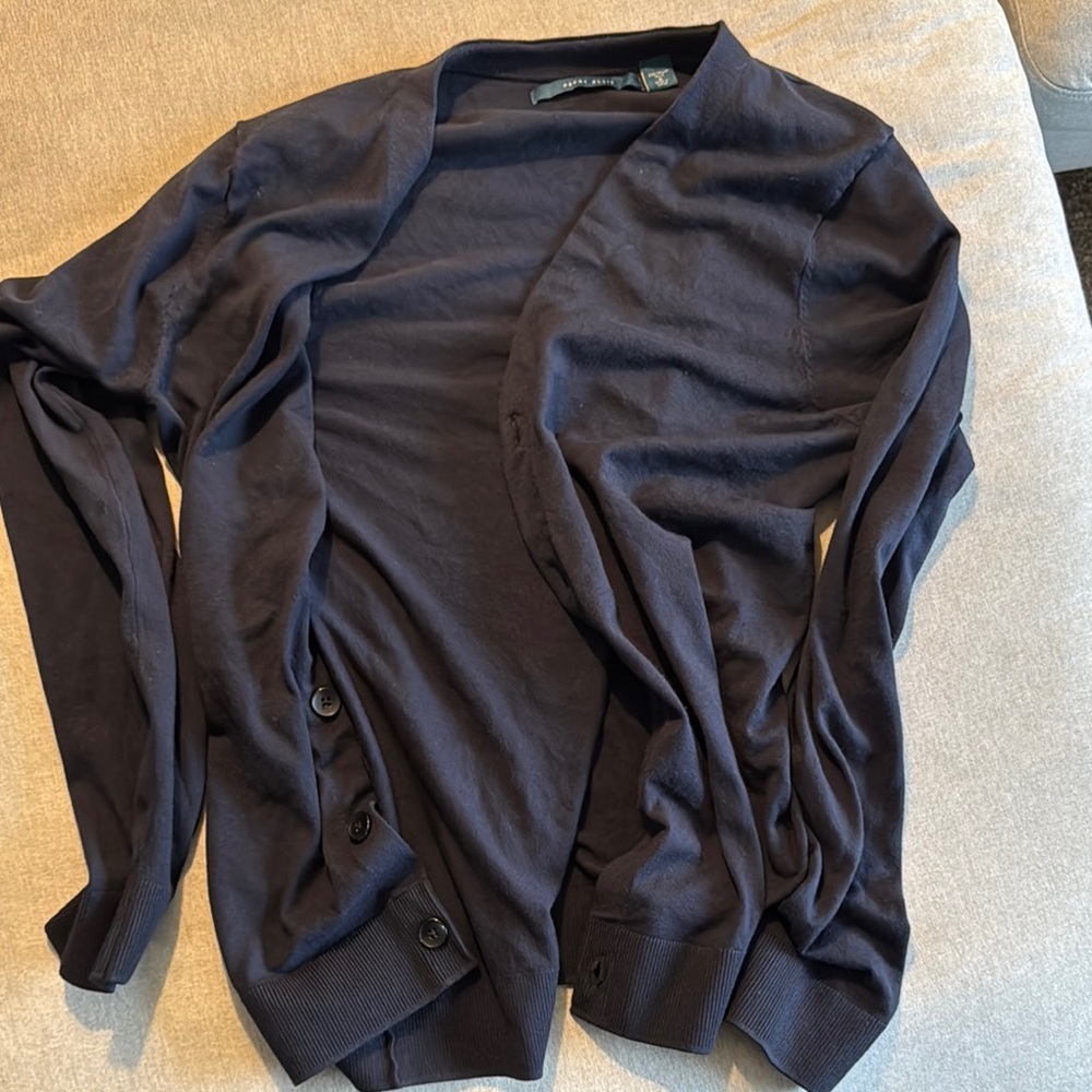 Black Cardigan Sweater with Long Sleeves and Relaxed Fit